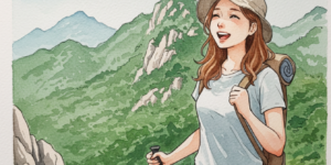 산이 즐거운 여성 등산인